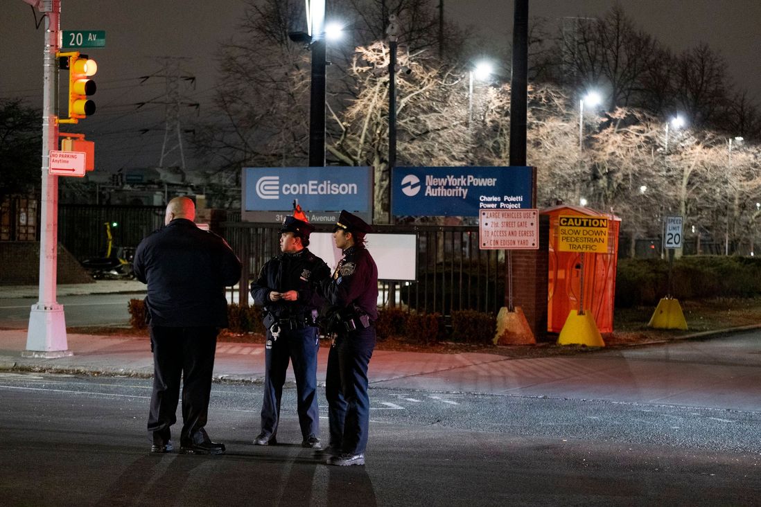 Police outside the Con Edison substation in Astoria (Craig Ruttle/AP/Shutterstock)